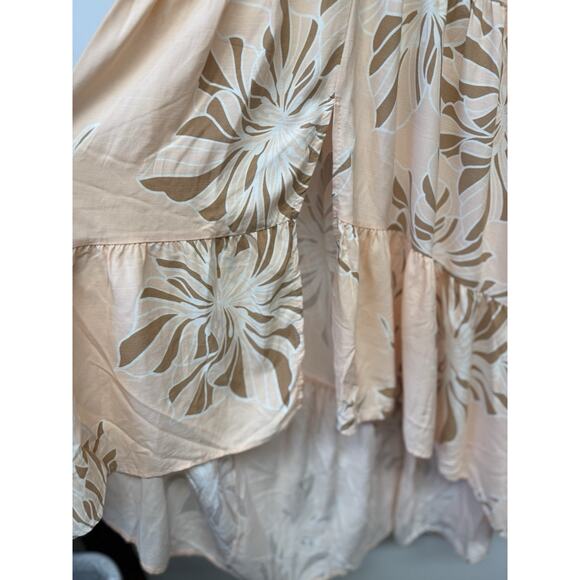 Lucy in the Sky Peach Floral High Low Tiered Layered Sleeveless Keyhole Dress P - Picture 4 of 11